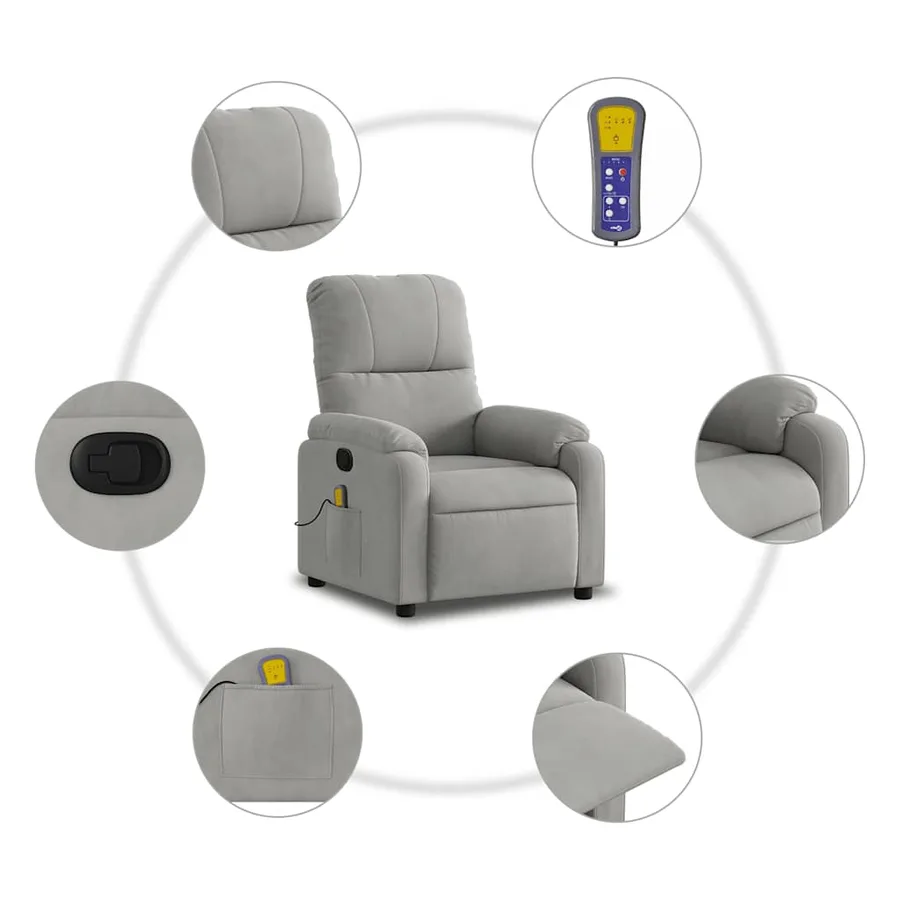 Fauteuil inclinable de massage gris clair tissu microfibre - 6