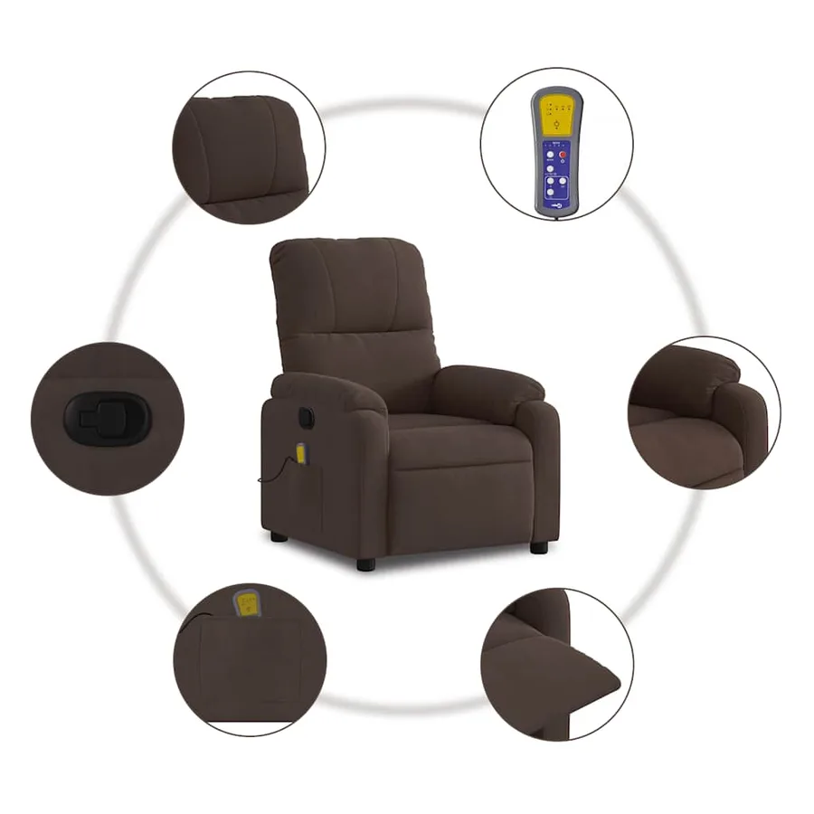 Fauteuil inclinable de massage marron tissu microfibre - 7
