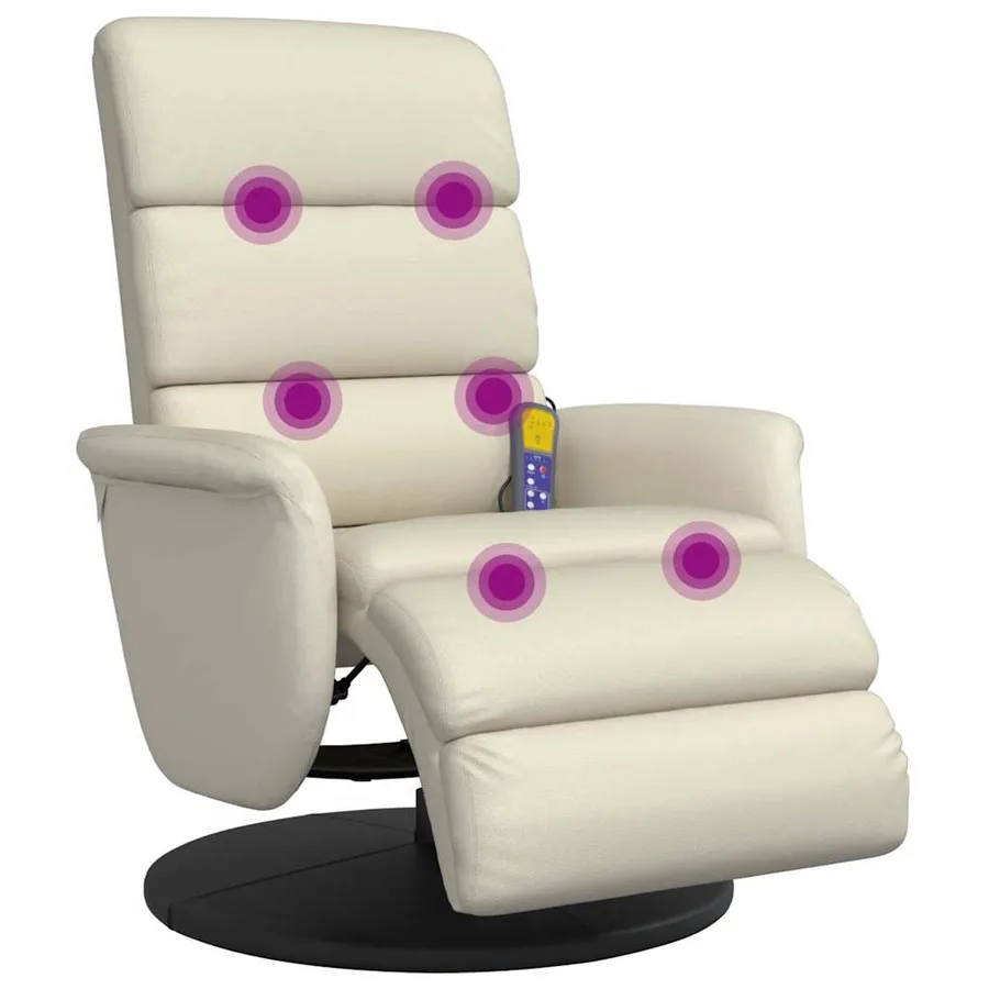 Fauteuil inclinable de massage et repose-pieds crème similicuir - 2