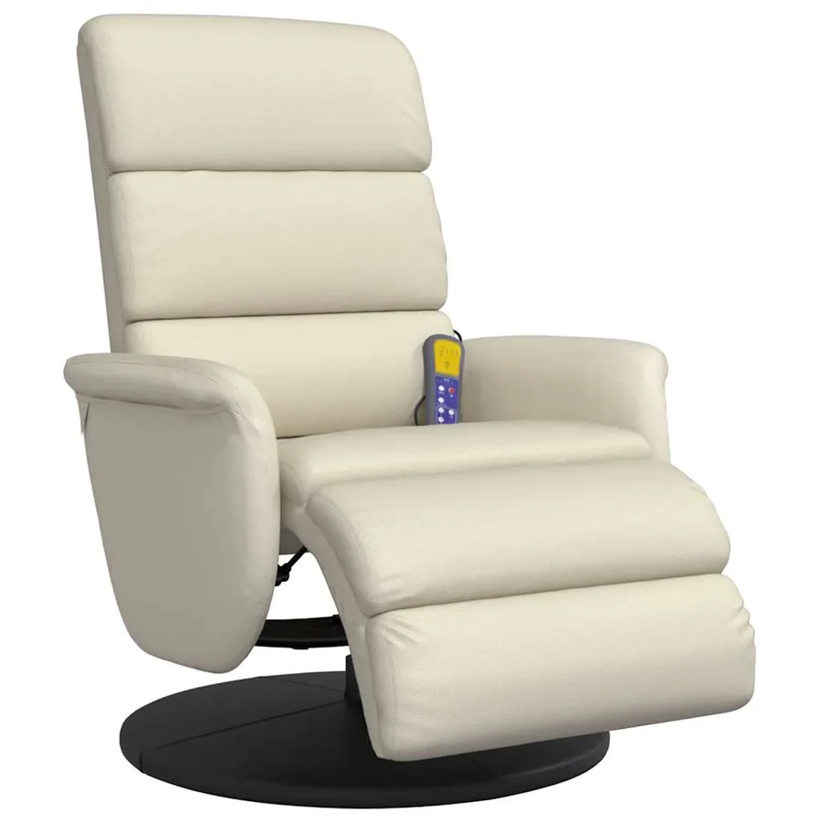 Fauteuil inclinable de massage et repose-pieds crème similicuir - 3