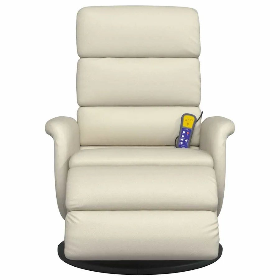 Fauteuil inclinable de massage et repose-pieds crème similicuir - 4