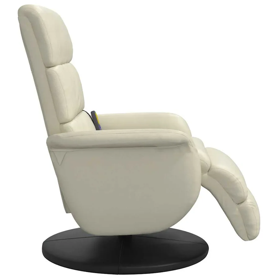 Fauteuil inclinable de massage et repose-pieds crème similicuir - 5