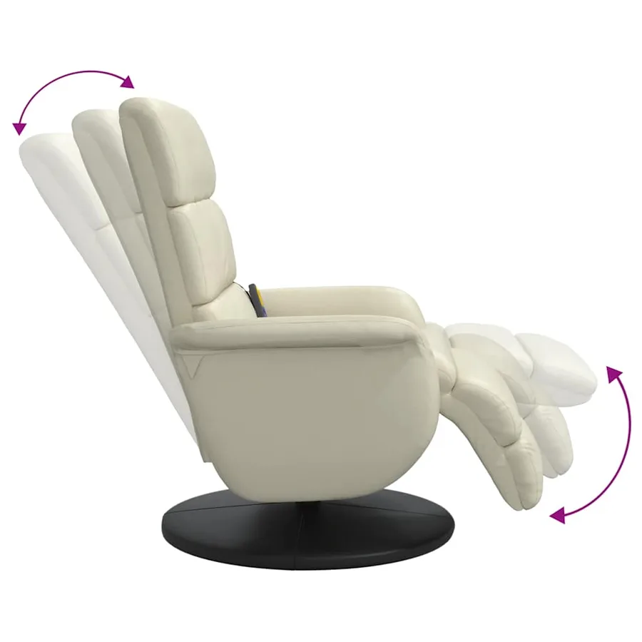 Fauteuil inclinable de massage et repose-pieds crème similicuir - 7