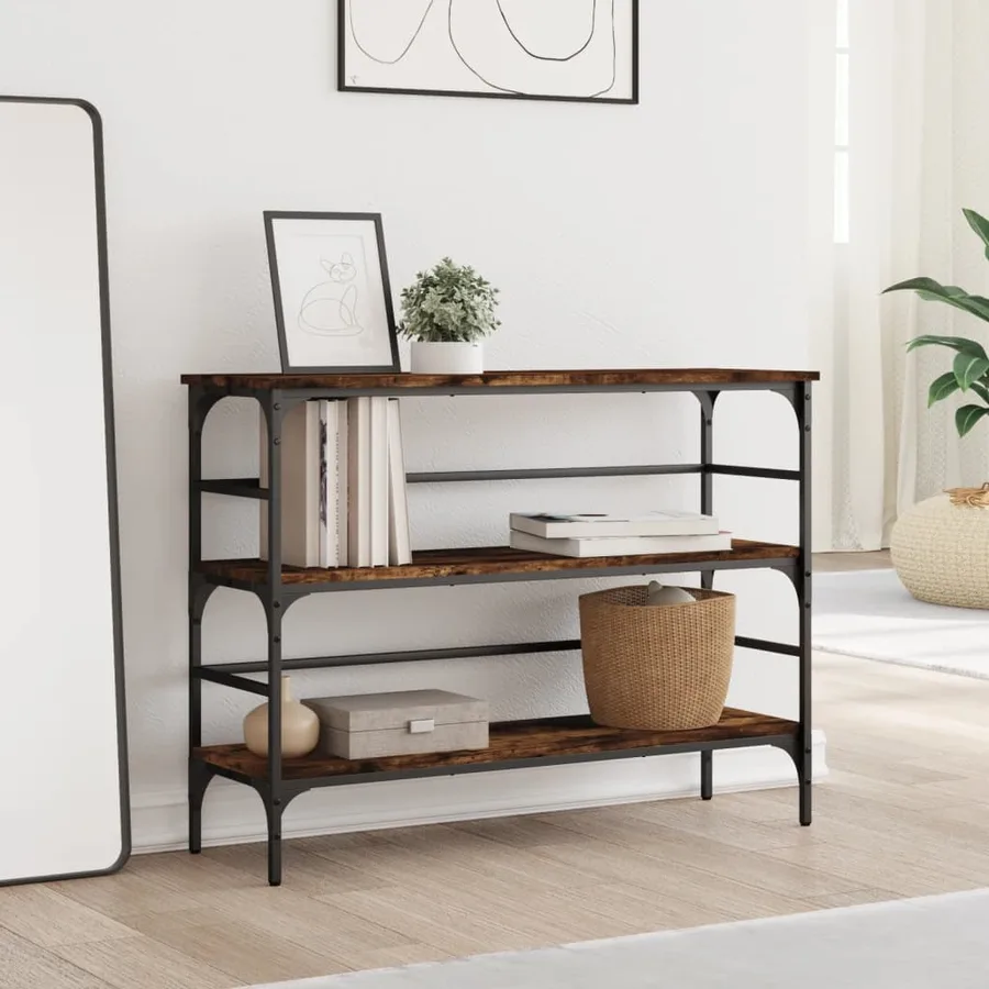 Table console chêne fumé 100x32x75 cm bois d'ingénierie - 3