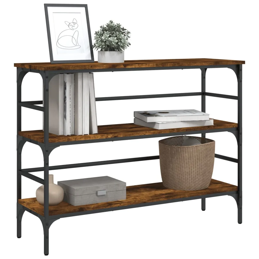 Table console chêne fumé 100x32x75 cm bois d'ingénierie - 4