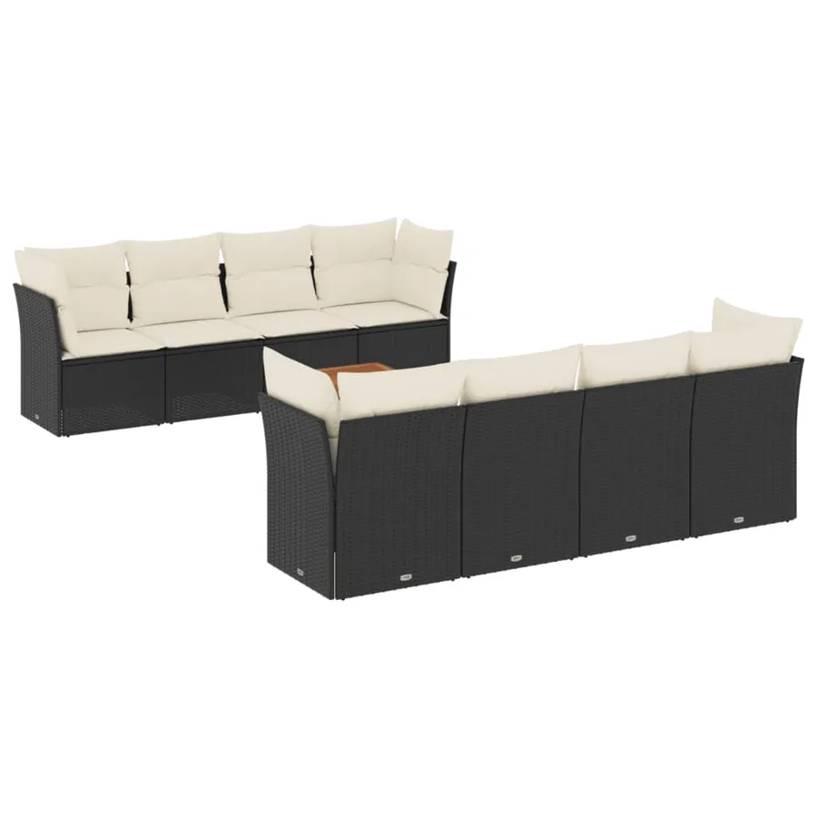 Salon de jardin 9 pcs avec coussins noir résine tressée - 2