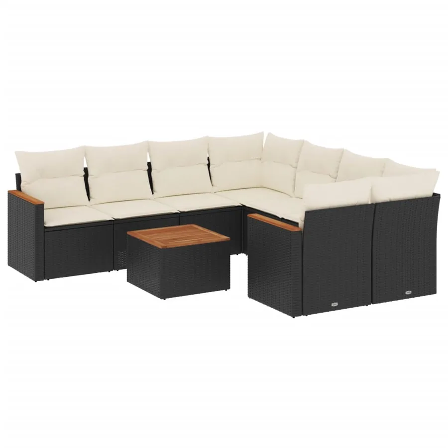 Salon de jardin 9 pcs avec coussins noir résine tressée - 2