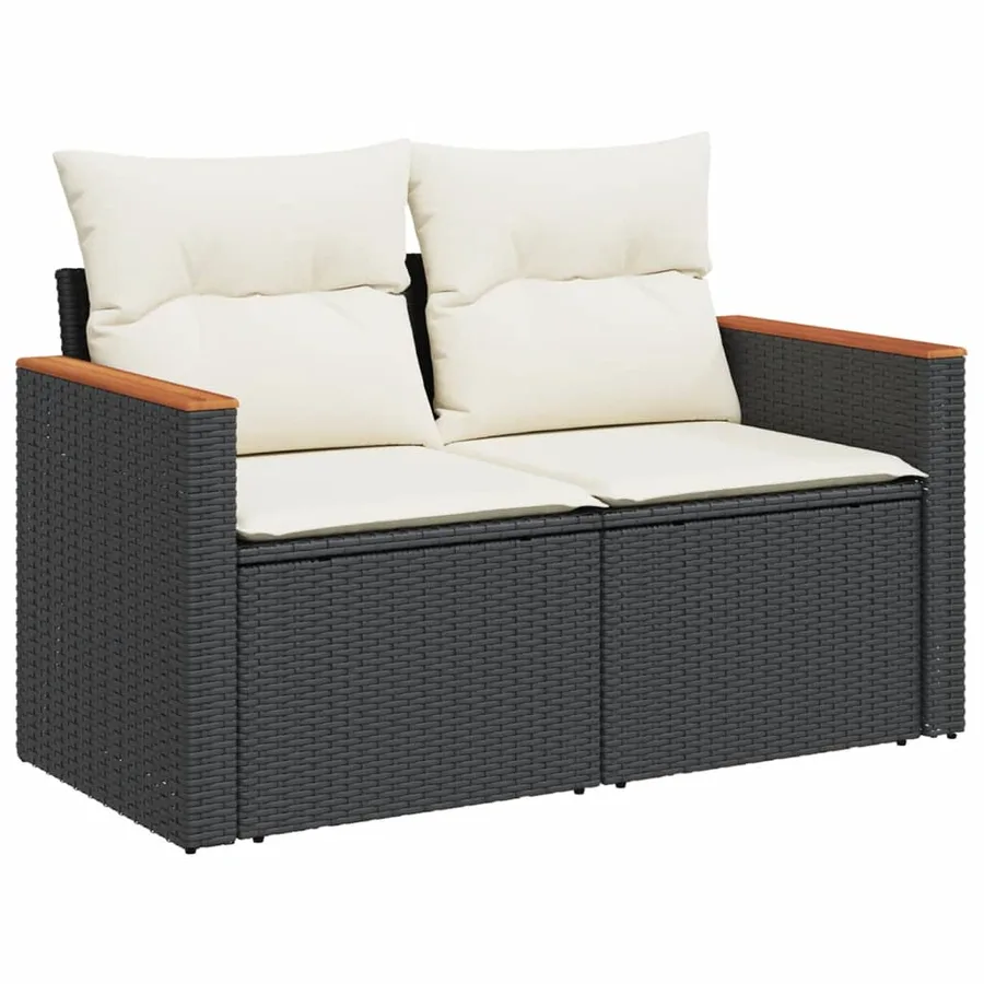 Salon de jardin 9 pcs avec coussins noir résine tressée - 3