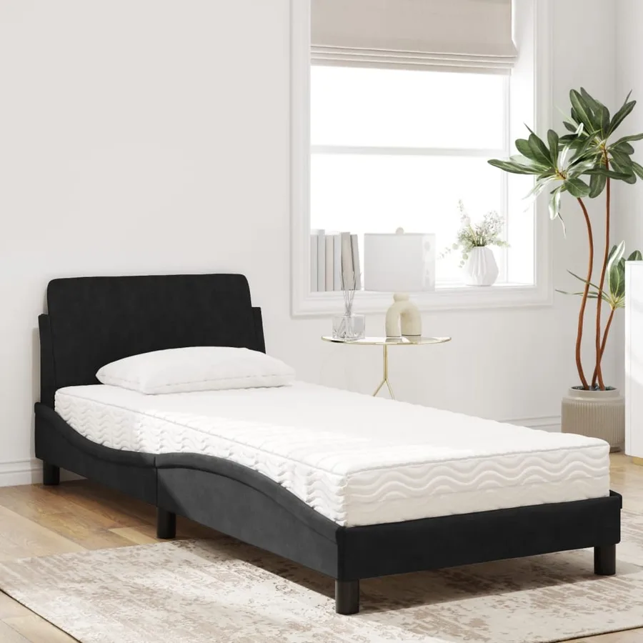 Lit avec matelas Dover noir 90x200 cm velours - 3