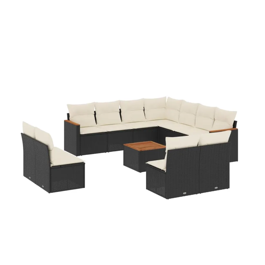 Salon de jardin 12 pcs avec coussins noir résine tressée - 2