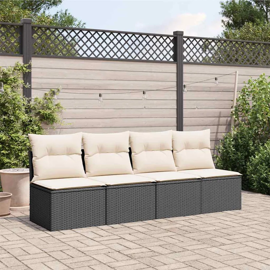 Canapé de jardin avec coussins 4 places noir résine tressée - 3