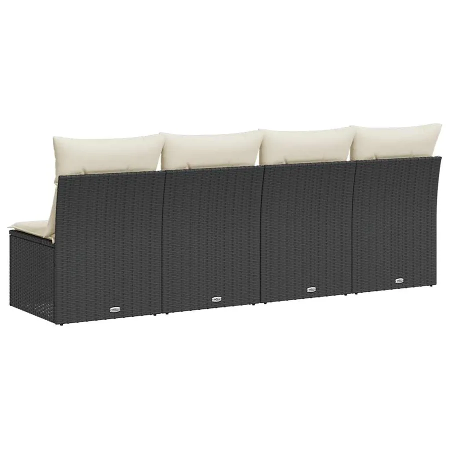 Canapé de jardin avec coussins 4 places noir résine tressée - 6
