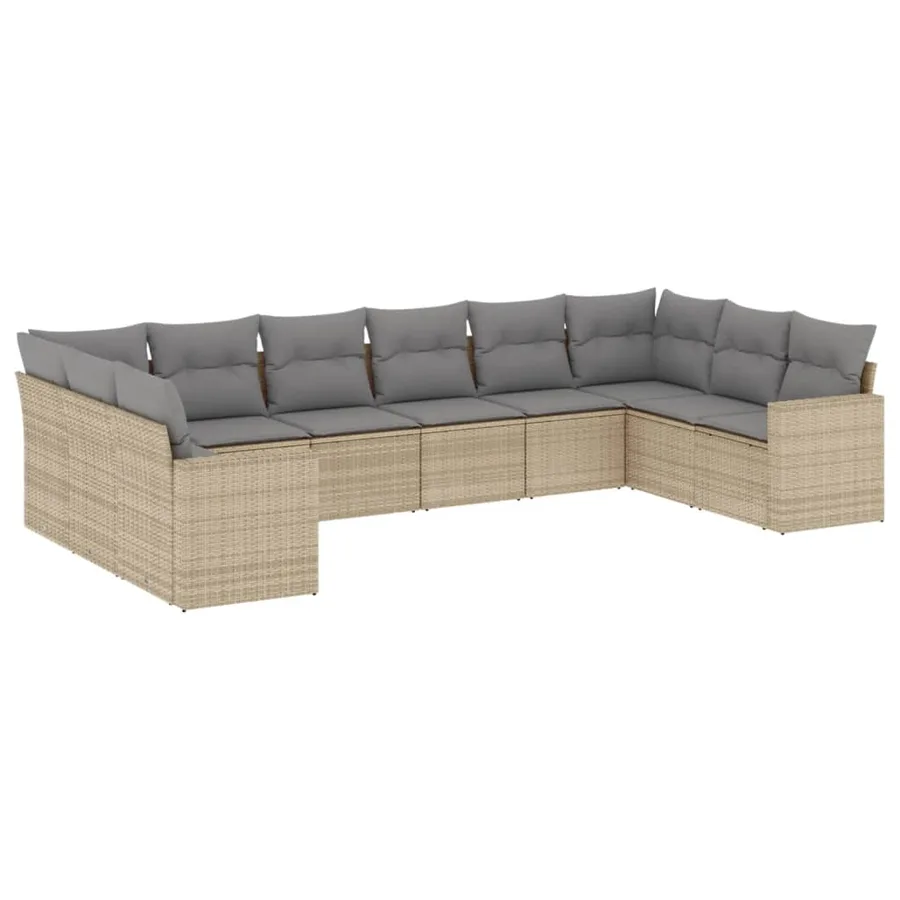 Salon de jardin avec coussins 10 pcs beige résine tressée - 2