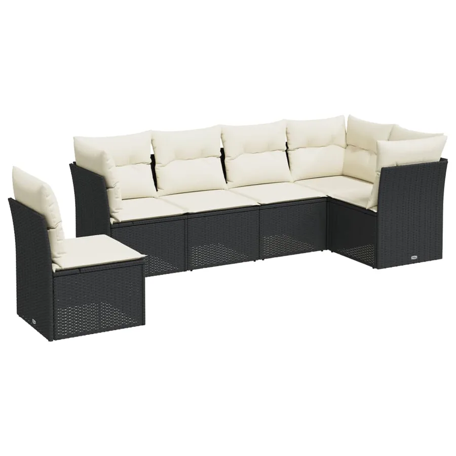 Salon de jardin 6 pcs avec coussins noir résine tressée - 2