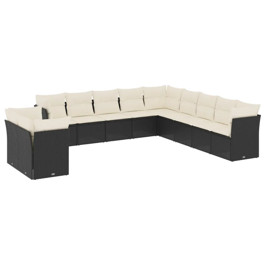 Salon de jardin 11 pcs avec coussins noir résine tressée - 2