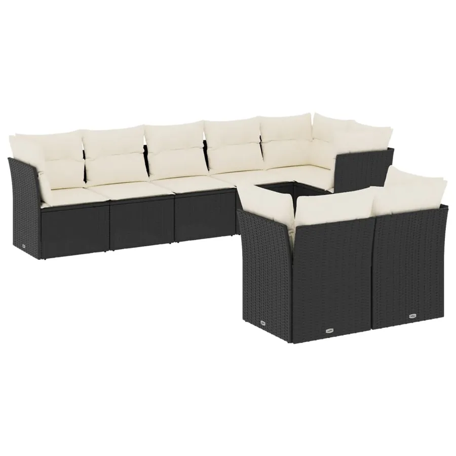 Salon de jardin 8 pcs avec coussins noir résine tressée - 2