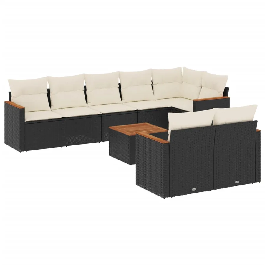 Salon de jardin 9 pcs avec coussins noir résine tressée - 2