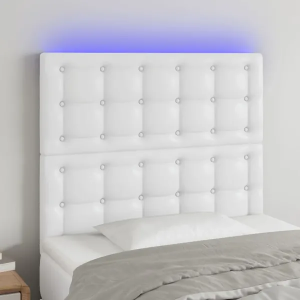 Tête de lit à LED Blanc 100x5x118/128 cm Similicuir