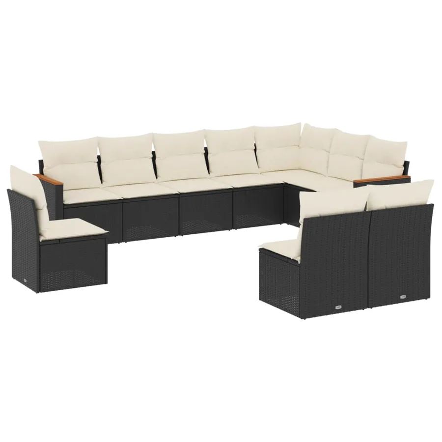 Salon de jardin 10 pcs avec coussins noir résine tressée - 2