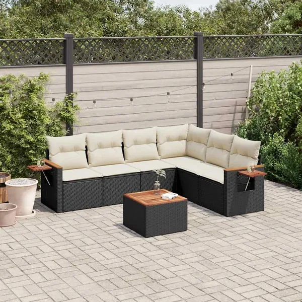 Salon de jardin 7 pcs avec coussins noir résine tressée 62 x 62 x 69 cm - 57,6 kg