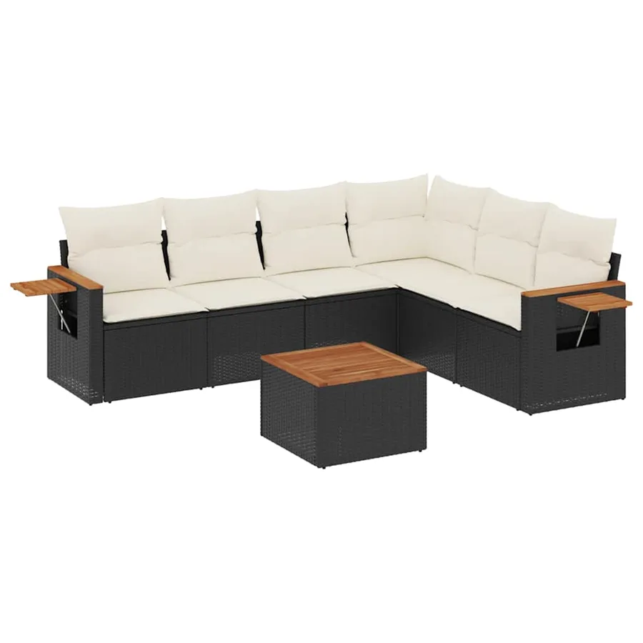 Salon de jardin 7 pcs avec coussins noir résine tressée 62 x 62 x 69 cm - 57,6 kg - 2