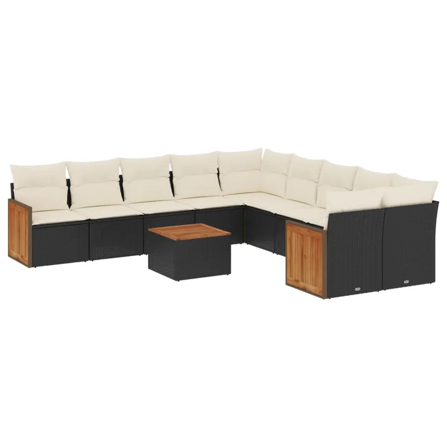 Salon de jardin 11 pcs avec coussins noir résine tressée - 2
