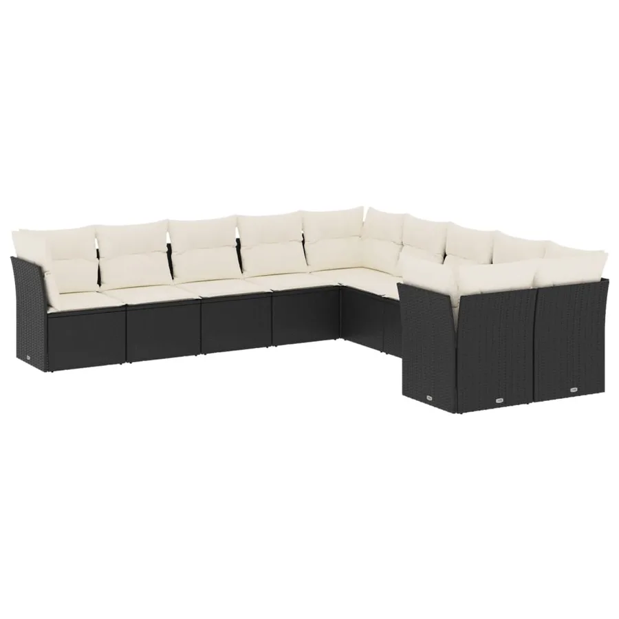 Salon de jardin 10 pcs avec coussins noir résine tressée - 2