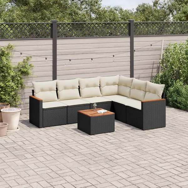 Salon de jardin 7 pcs avec coussins noir résine tressée 62 x 62 x 69 cm - 55,6 kg