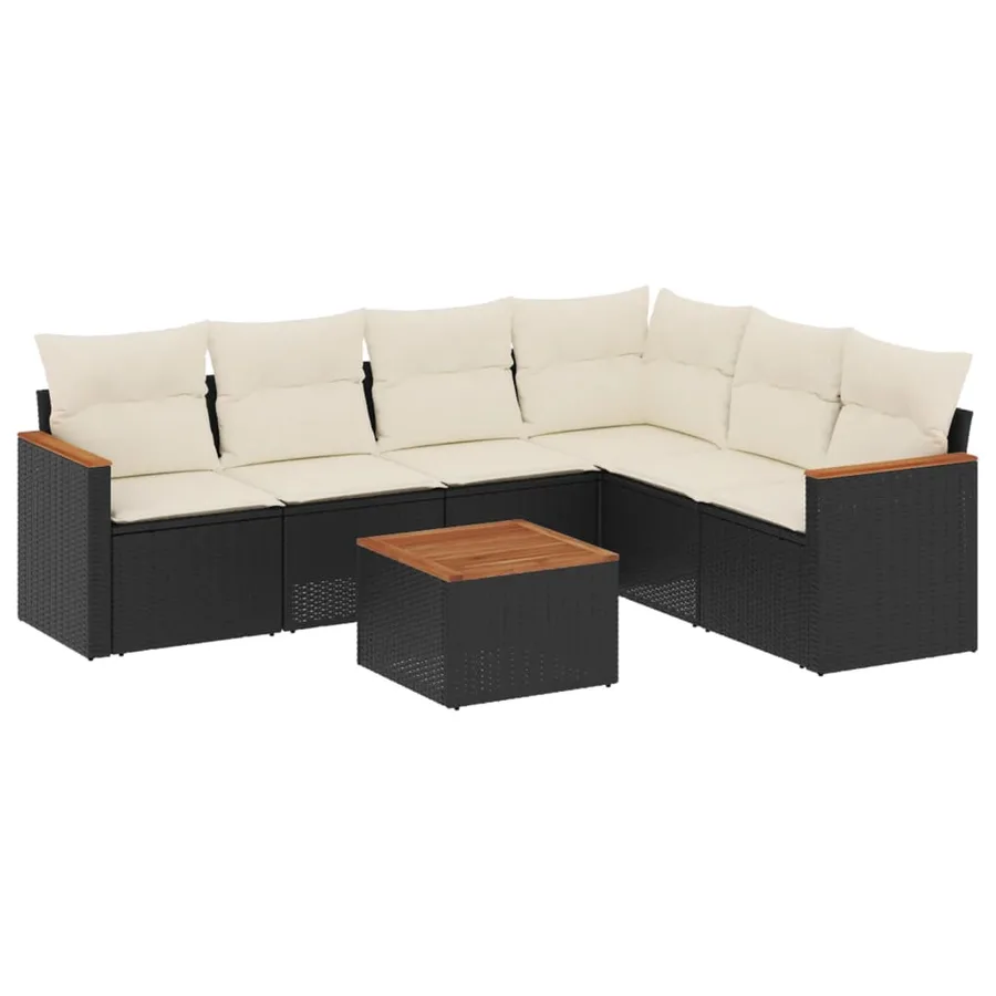 Salon de jardin 7 pcs avec coussins noir résine tressée 62 x 62 x 69 cm - 55,6 kg - 2