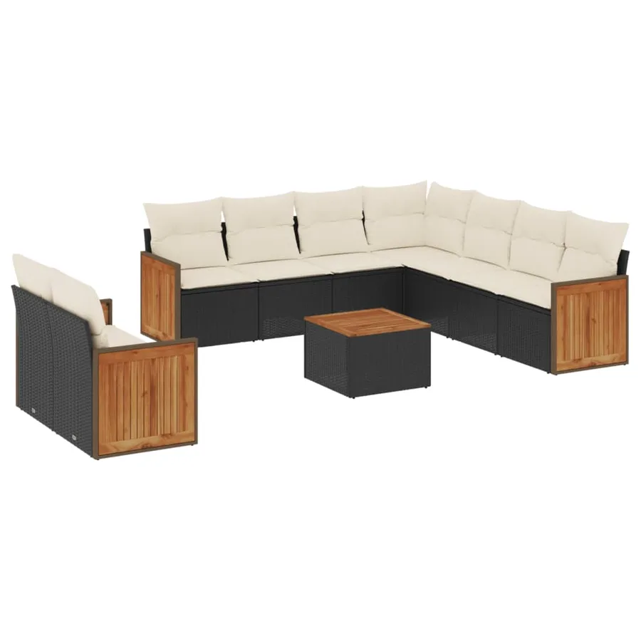 Salon de jardin 10 pcs avec coussins noir résine tressée - 2