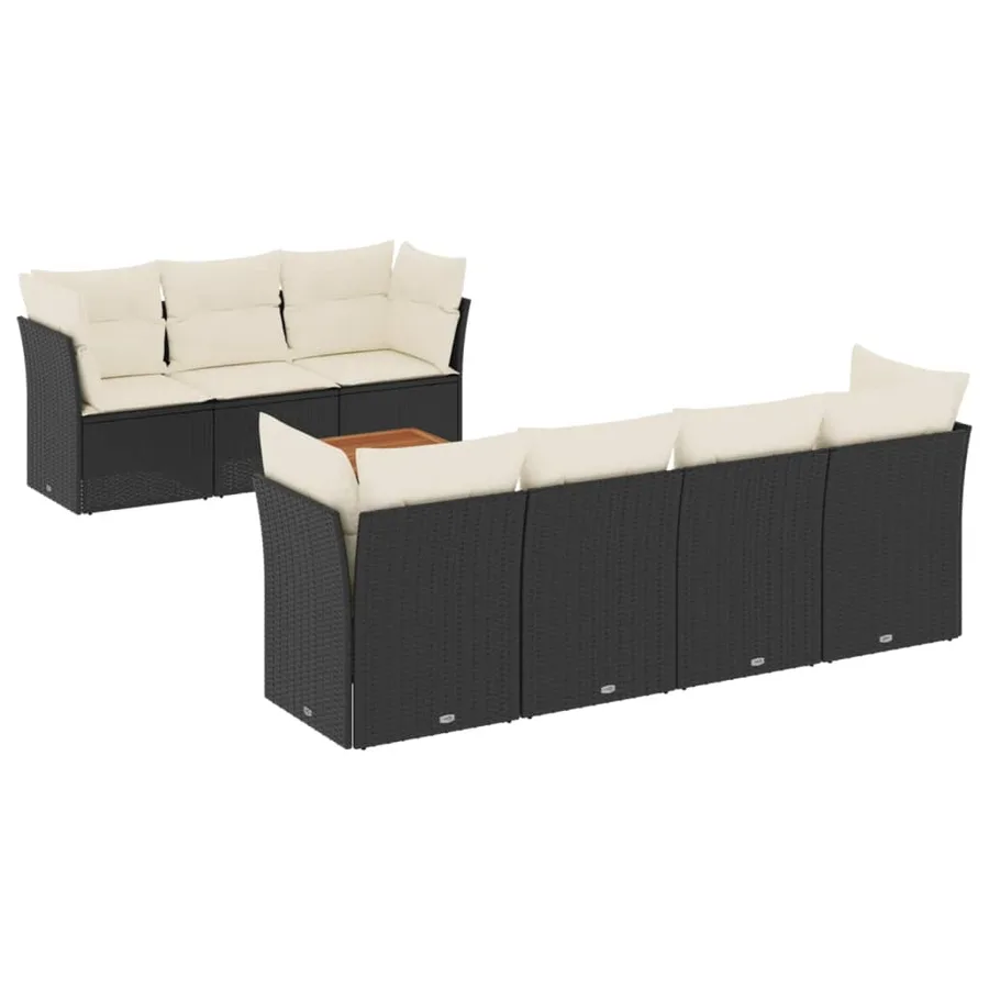 Salon de jardin 8 pcs avec coussins noir résine tressée - 2
