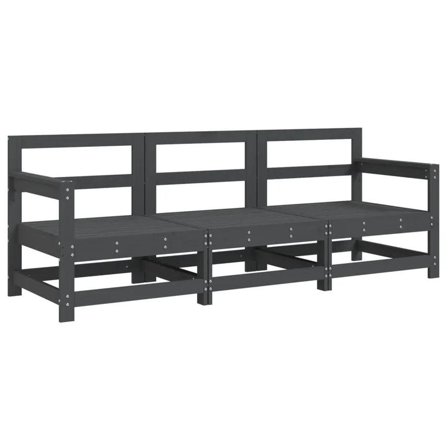 Salon de jardin 3 pcs gris bois massif de pin - 2