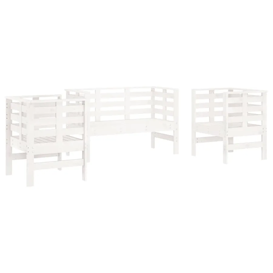Salon de jardin 3 pcs blanc bois massif de pin - 2