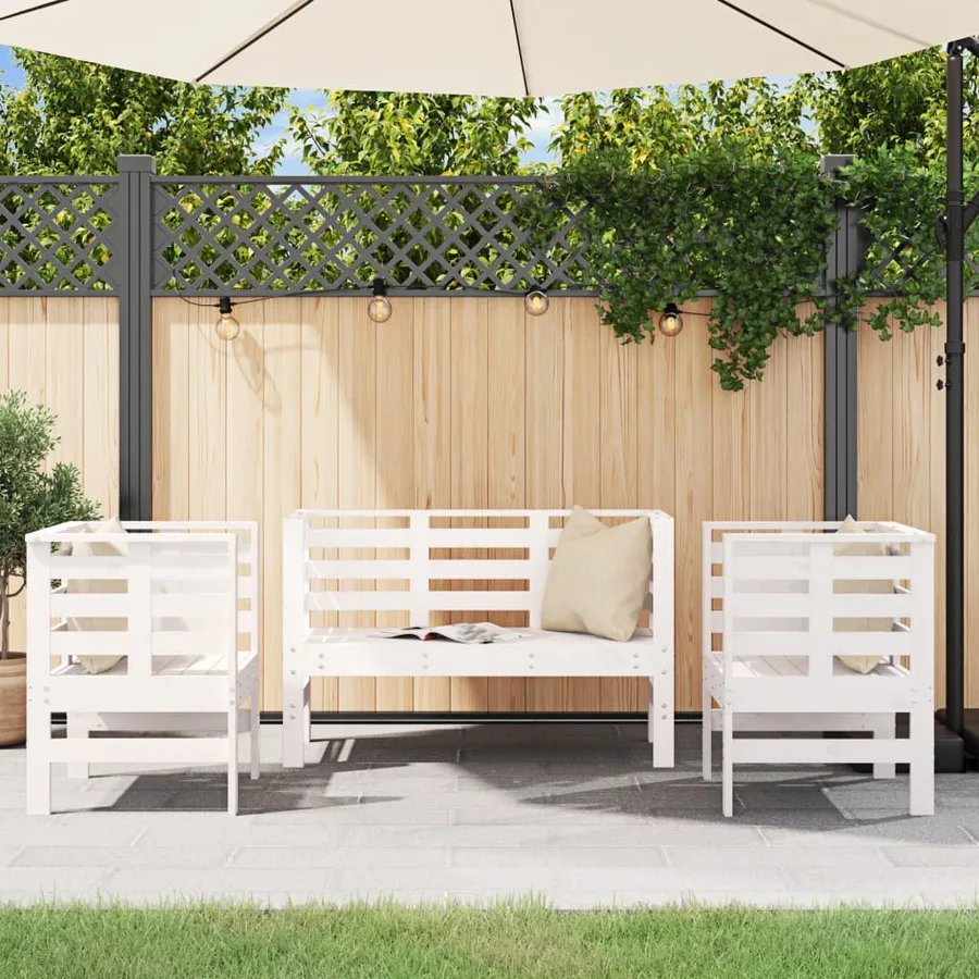 Salon de jardin 3 pcs blanc bois massif de pin - 3