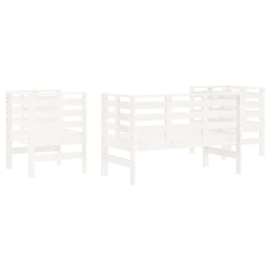 Salon de jardin 3 pcs blanc bois massif de pin - 6