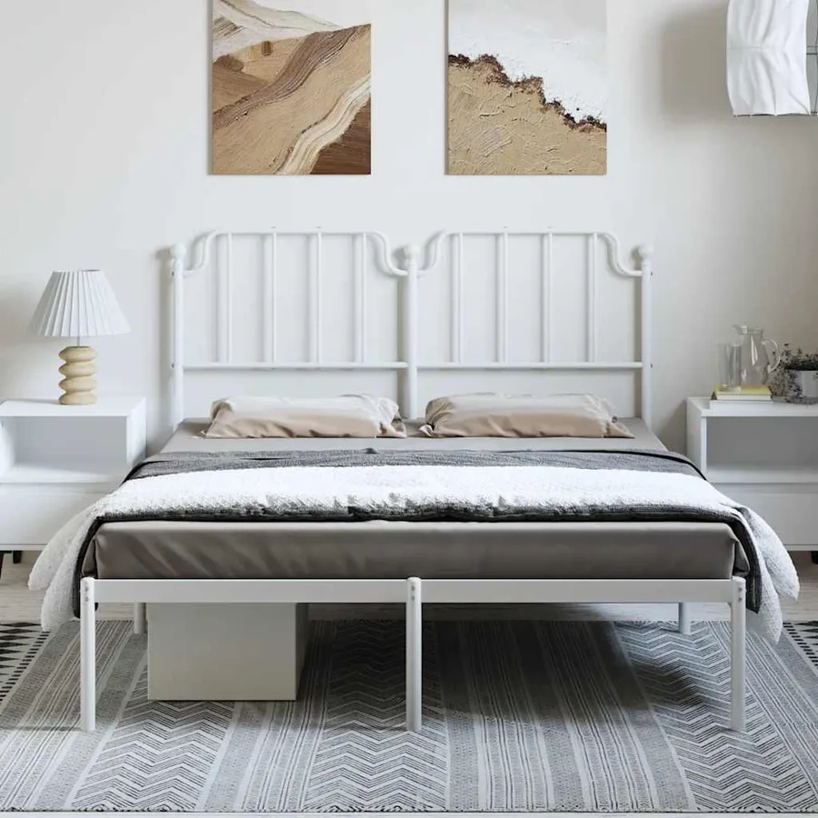 Cadre de lit métal sans matelas et tête de lit blanc 150x200 cm - 3