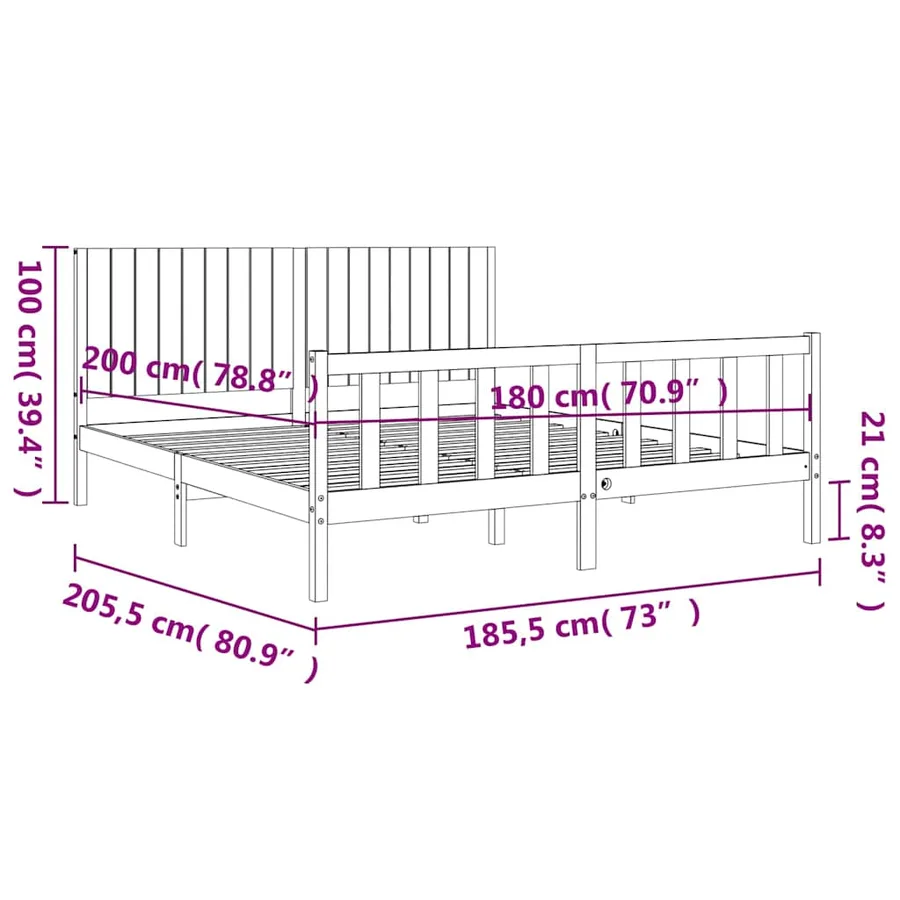 Cadre de lit sans matelas bois massif de pin - 12