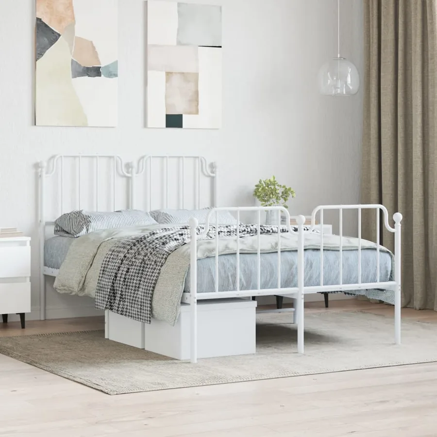 Cadre de lit métal sans matelas et pied de lit blanc 120x200 cm