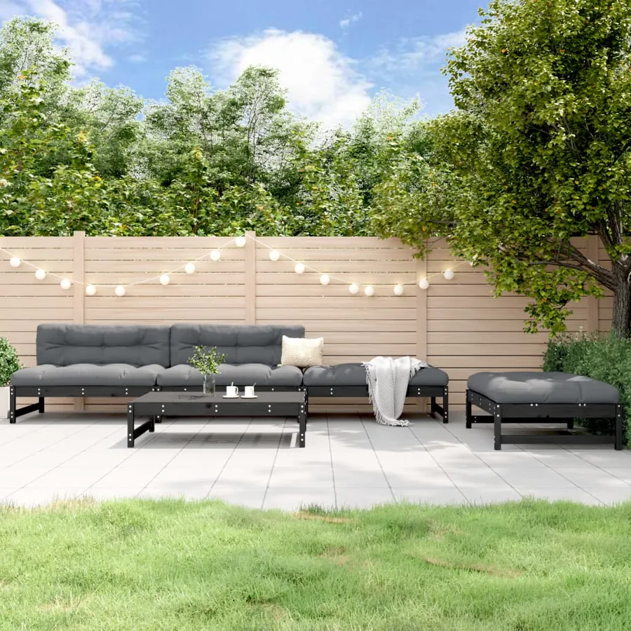 Salon de jardin 5 pcs noir bois massif de pin