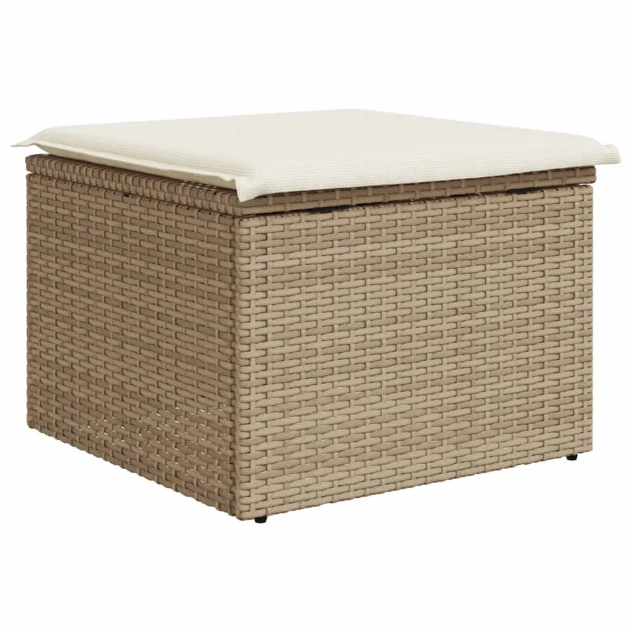 Tabouret de jardin avec coussin beige 55x55x37cm résine tressée - 6