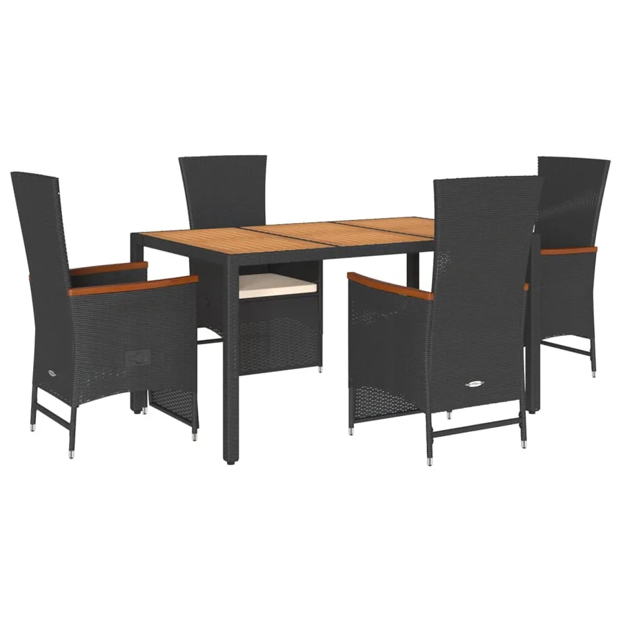 Ensemble à manger de jardin coussins 5pcs Noir Résine tressée - 2
