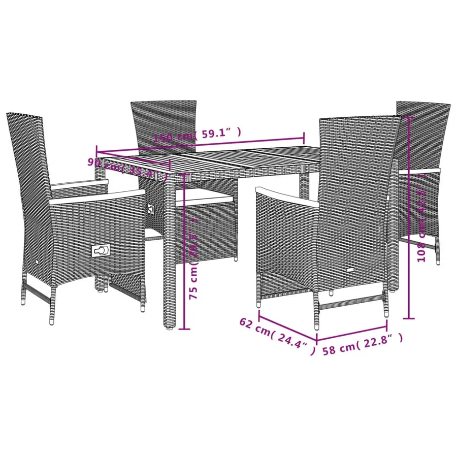 Ensemble à manger de jardin coussins 5pcs Noir Résine tressée - 5
