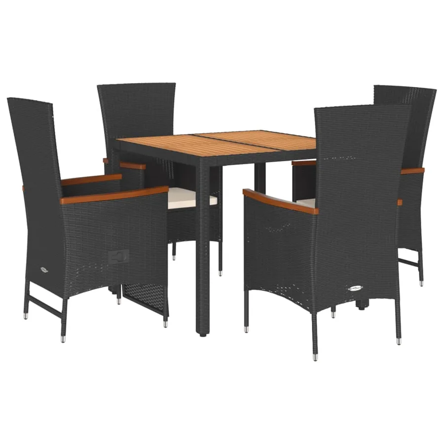 Ensemble à manger de jardin coussins 5pcs Noir Résine tressée - 2