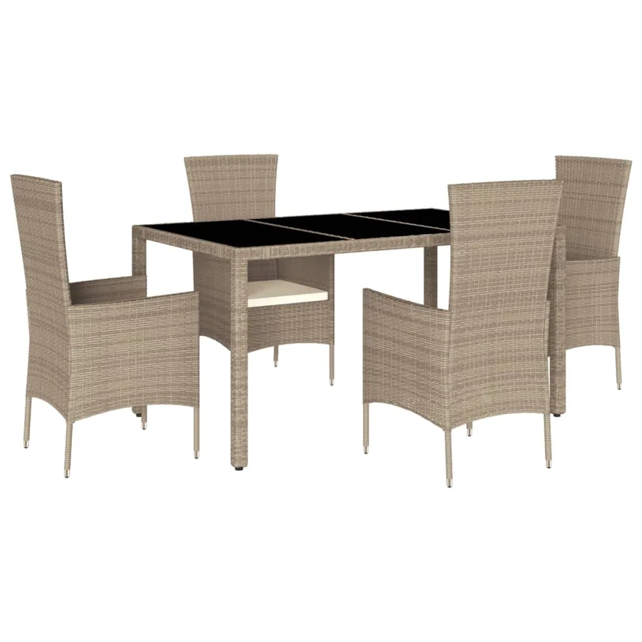 Ensemble à manger de jardin avec coussins 5pcs Beige poly rotin - 2