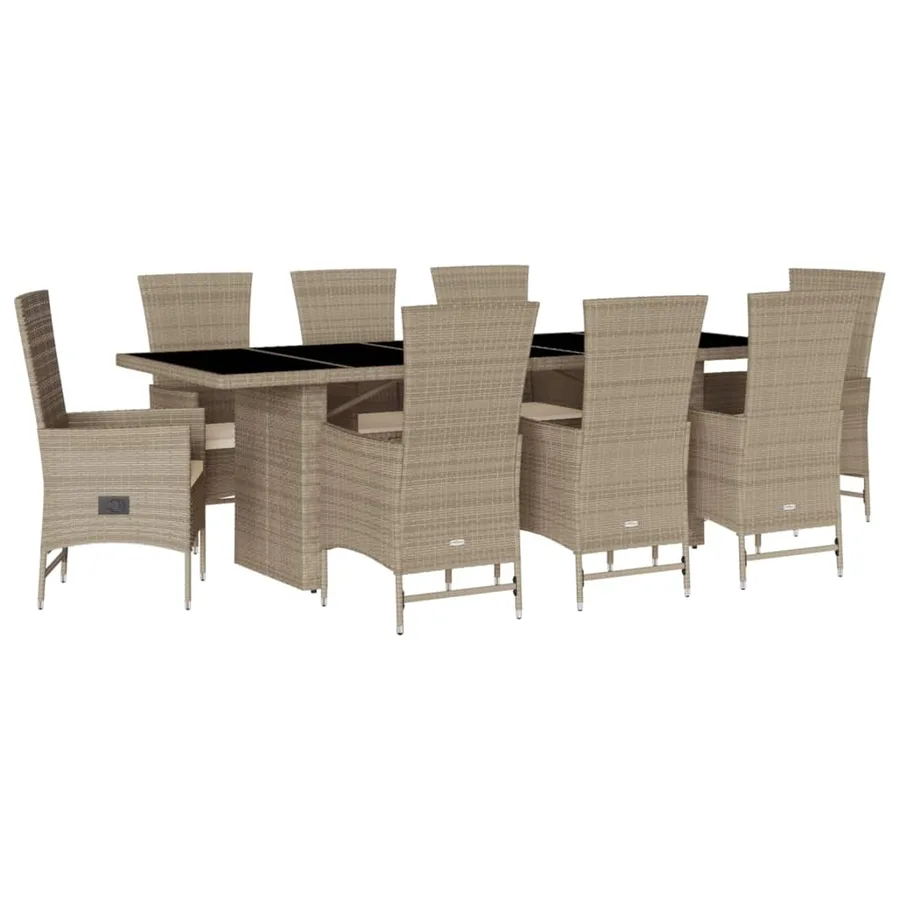 Ensemble à manger de jardin et coussins 9 pcs beige Poly rotin - 2