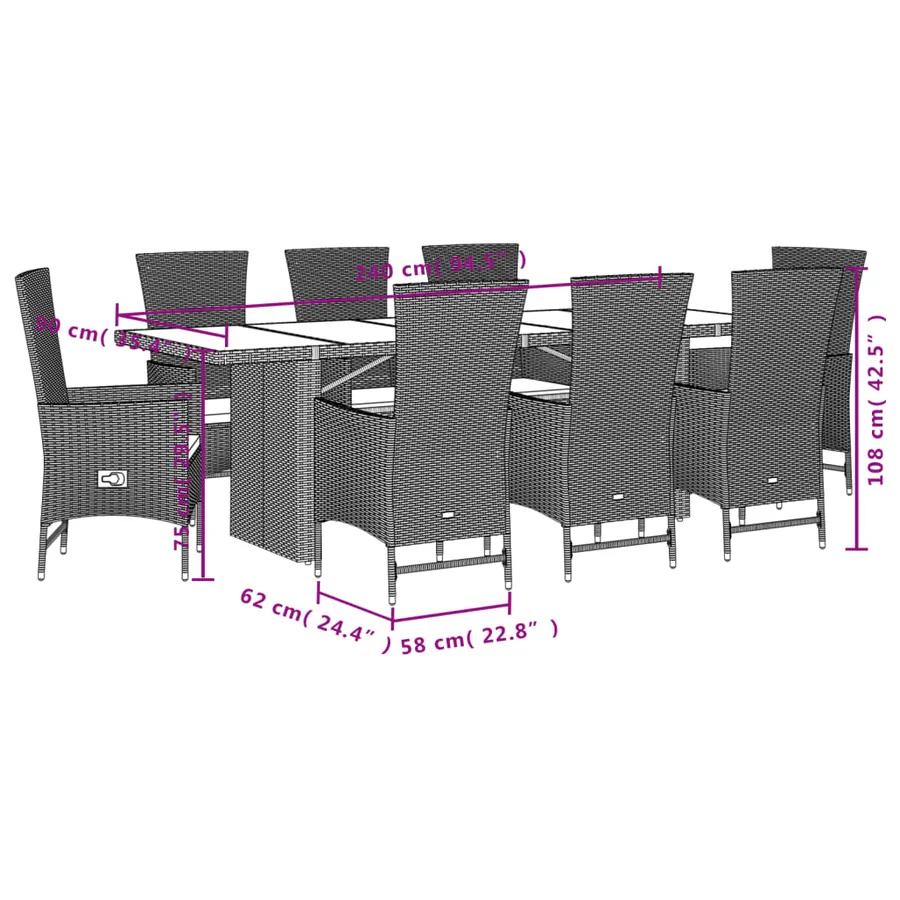 Ensemble à manger de jardin et coussins 9 pcs beige Poly rotin - 5