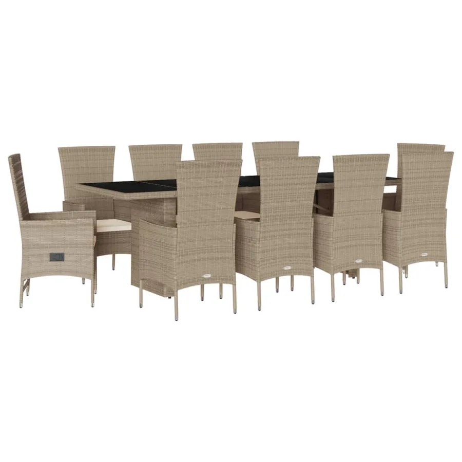 Ensemble à manger de jardin et coussins 11 pcs beige poly rotin - 2