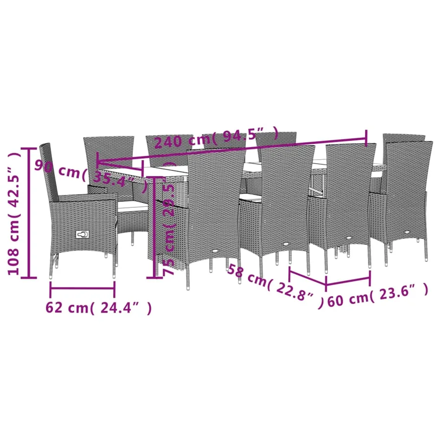 Ensemble à manger de jardin et coussins 11 pcs beige poly rotin - 5