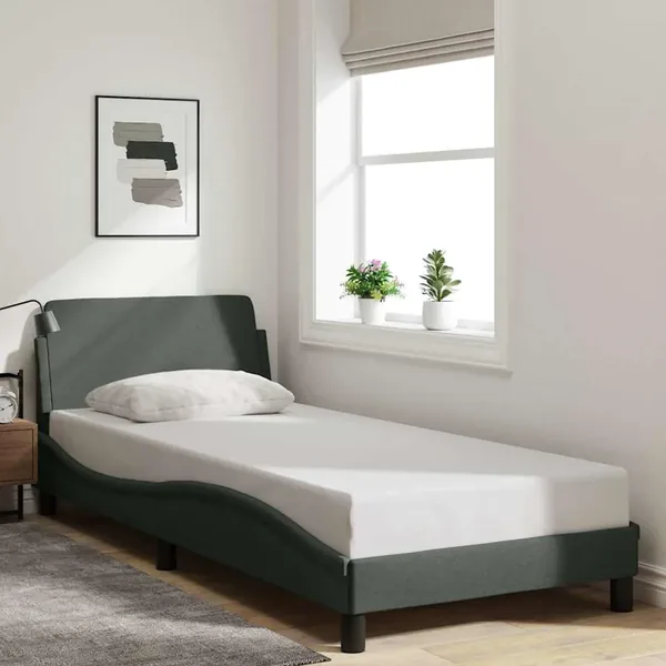 Cadre de lit Dover gris foncé 90x200 cm tissu