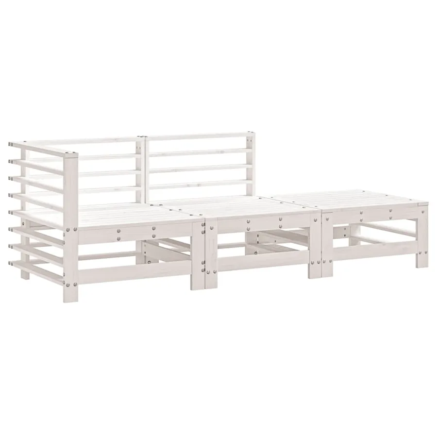 Salon de jardin 3 pcs blanc bois massif de pin - 2